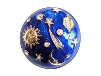 Vintage Cabouchon brooch from the Astrology collection with gold plating, blue enamel and Austrian crystals.