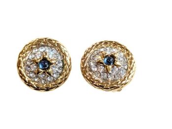 Cabouchon clip earrings with gold  plating , a blue stone and Austrian crystals