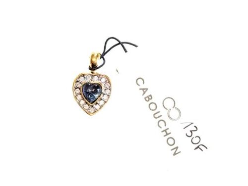 Vintage Cabouchon gold plated heart pendant with a blue stone and rhineston