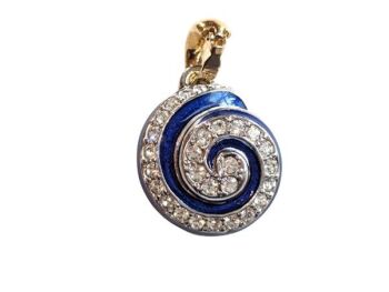 Vintage Cabouchon gold plated pendant from the Snail collection with blue enamel and Austrian crystals