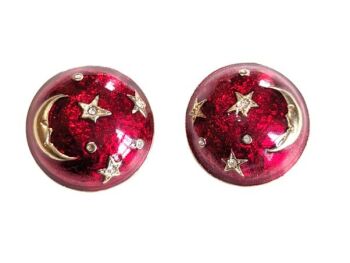 Cabouchon clip earrings from the Astrology collection with gold  plating, red enamel and Austrian crystals