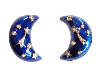 Cabouchon clip earrings from the Astrology collection with gold  plating, blue enamel and rhinestones