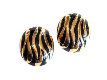 Cabouchon earrings with gold  plating and blue enamel, for pierced ears