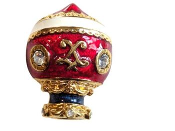 Vintage Cabouchon  hot air balloon tac-pin with gold plating, red and black enamel and Austrian crystals