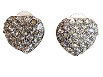 Cabouchon heart earrings with gold  plating and clear Austrian crystals, for pierced ears