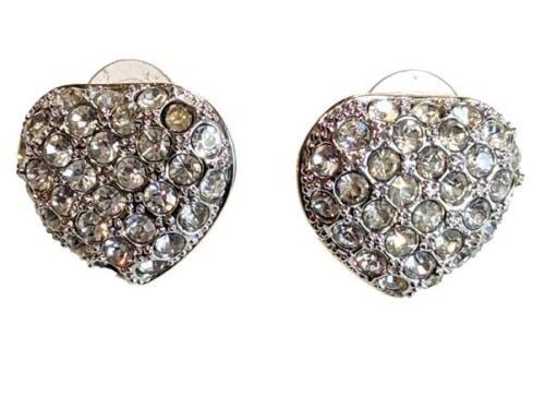 Cabouchon heart earrings with gold  plating and rhinestones, for pierced ea