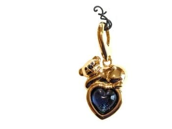 Vintage Cabouchon gold plated heart pendant  with a blue stone and a teddy bear on top of the heart