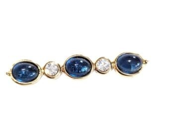 Vintage Cabouchon  gold plated brooch with sapphire blue stones and Austrian crystals.