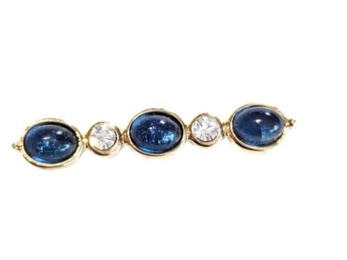 Vintage Cabouchon  gold plated brooch with sapphire blue stones and rhinest