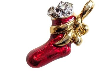 Double action vintage Cabouchon  gold plated Christmas stocking tac pin which can also be used as a pendant