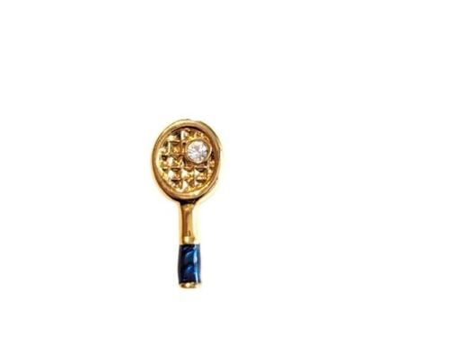 Vintage Cabouchon  tennis racket  tac-pin with gold plating, blue enamel an