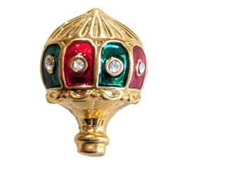 Vintage Cabouchon  hot air balloon tac-pin with gold plating and red and green enamel and Austrian crystals