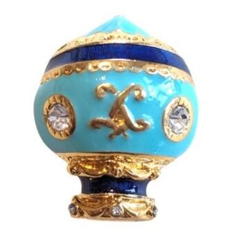 Vintage Cabouchon  hot air balloon tac-pin with gold plating, light green and blue enamel and Austrian crystals