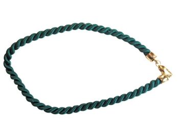 Vintage Cabouchon green cord necklace with a gold plated clasp. Size medium.