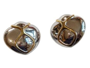 Vintage Cabouchon rhodium and gold plated clip earrings