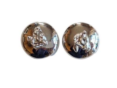 Vintage Cabouchon rhodium plated earrings for pierced ears depicting the he