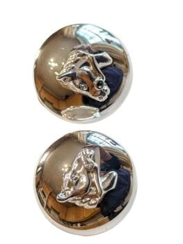 Vintage Cabouchon rhodium plated clip earrings depicting the head of a horse in the middle