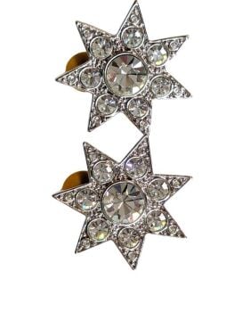 Vintage Cabouchon rhodium plated clip earrings in the shape of a star with Austrian crystals