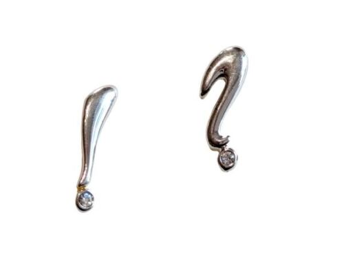 Vintage Cabouchon rhodium plated asymmetrical earrings with rhinestones for