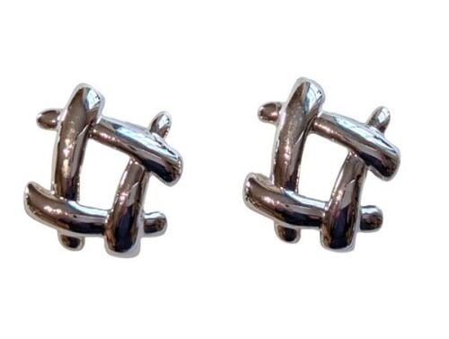 Vintage Cabouchon rhodium plated earrings for pierced ears