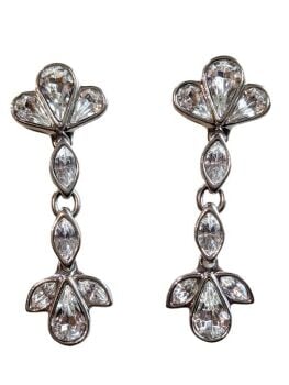 Vintage Cabouchon rhodium plated earrings for pierced ears with Austrian crystals