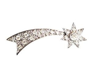 Vintage Cabouchon  shooting star brooch with rhodium plating and Austrian crystals.