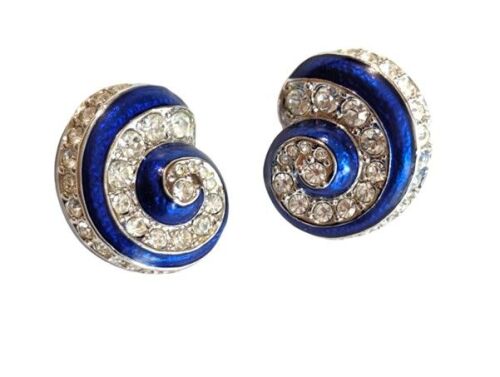 Vintage Cabouchon rhodium plated clip earrings from the Snail collection wi