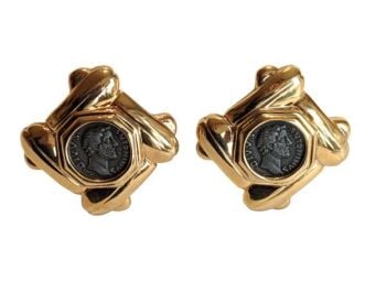 Vintage Cabouchon gold plated clip earrings