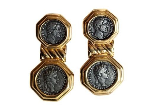 Vintage Cabouchon gold plated clip earrings.