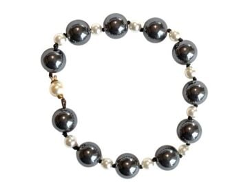 Vintage Cabouchon bracelet with high quality faux pearls and hematites.  Size large.