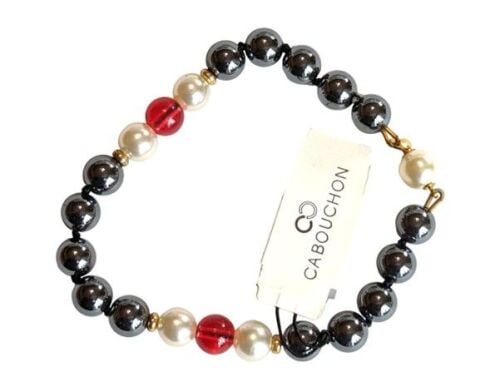 Vintage Cabouchon bracelet with high quality faux pearls, hematites and red