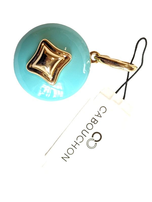 Vintage Cabouchon gold plated pendant  with light blue enamel.