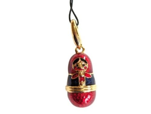 Vintage Cabouchon gold plated pendant  with red and blue enamel.