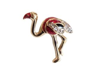 Vintage Cabouchon  flamingo tac-pin with gold plating, red and black enamel and Austrian crystals.