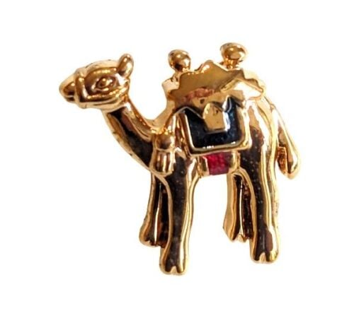 Vintage Cabouchon  camel tac-pin with gold plating and red and black enamel