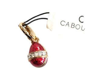 Vintage Cabouchon gold plated pendant  with a red enamel and Austrian crystals