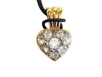 Vintage Cabouchon gold plated heart pendant  with clear Austrian crystals.