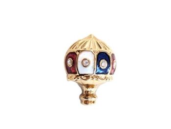 Vintage Cabouchon  hot air balloon tac-pin with gold plating, red and black enamel and Austrian crystals