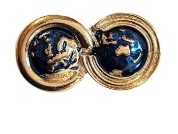 Vintage Cabouchon  Nicolosi globular tac-pin with gold plating and dark blue enamel