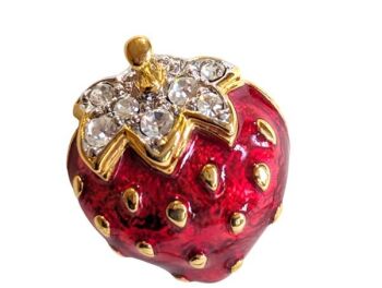 Vintage Cabouchon  strawberry tac-pin with gold plating, red enamel and Austrian crystals