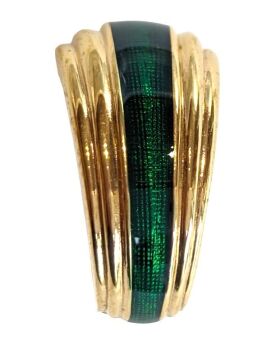 Vintage Cabouchon gold plated pendant  with green enamel