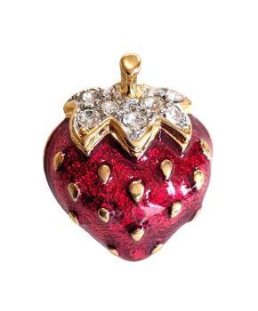 Vintage Cabouchon strawberry tac-pin with gold plating, red enamel and Austrian crystals