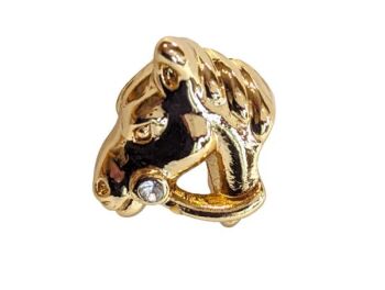 Vintage Cabouchon horse head tac-pin with gold plating and an Austrian crystal