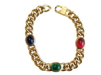 Vintage Cabouchon gold plated bracelet with red, green and blue stones.  Size medium.