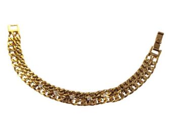 Vintage Cabouchon gold plated bracelet with Austrian crystals. Size extra large.