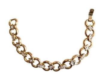 Vintage Cabouchon gold plated bracelet with Austrian crystals.  Size medium.