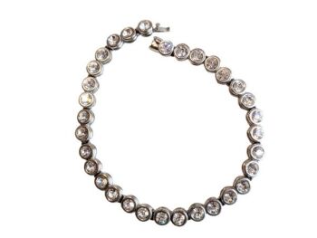 Vintage Cabouchon rhodium plated bracelet with Austrian crystals.  Size extra large.