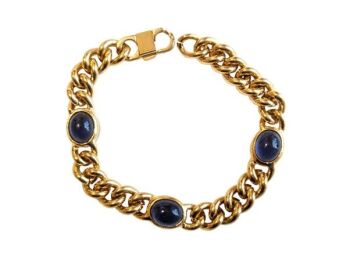 Vintage Cabouchon bracelet with gold plating and 3 blue stones.  Size large.