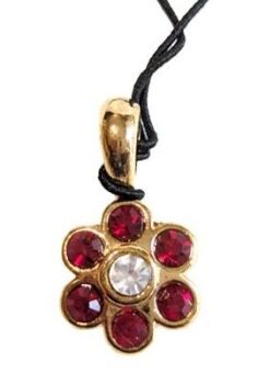 Vintage Cabouchon gold plated flower pendant  with clear and red Austrian crystals.