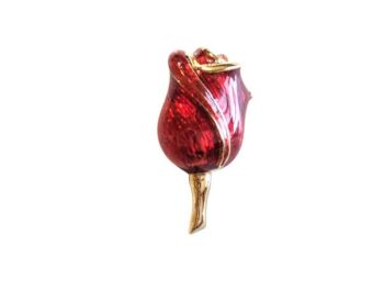 Vintage Cabouchon flower tac-pin with gold plating and red enamel.